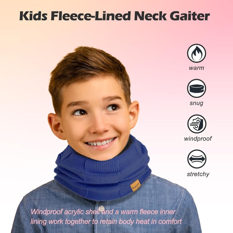 Vogium Kids Double-layer Knit Neck Warmer Gaiter | Thermal Fleece Face Cover for 6-14 Year Olds Boys Girls | Ski, Play - Image 2